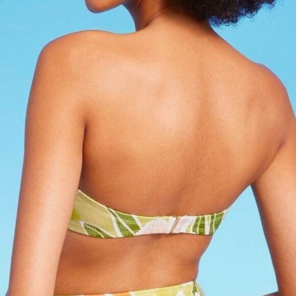 NWT Shade & Shore 34C Ribbed Hidden Underwire Floral Bandeau Bikini Swim Top - Picture 5 of 9